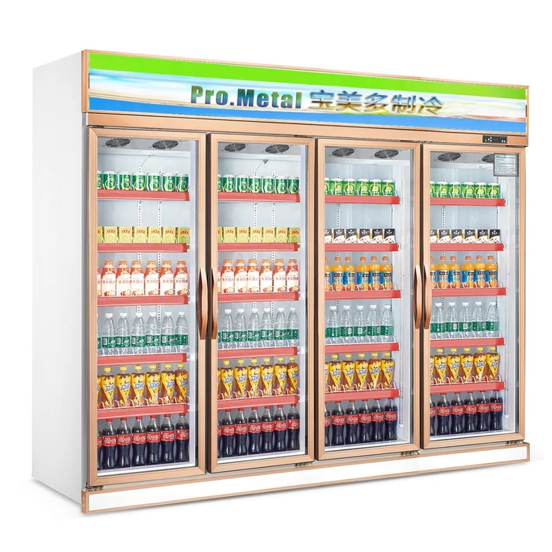 Display cooler for convenience store commercial upright 4 glass door large beverage cooler