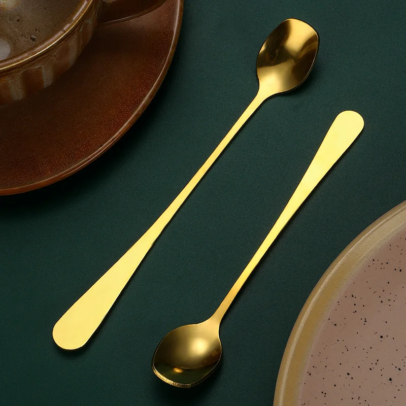 Creative Stainless Steel Spoon Simple Oval Head Two Sizes Round Tail Coffee Dessert Cake Long Handle Ice Spoon