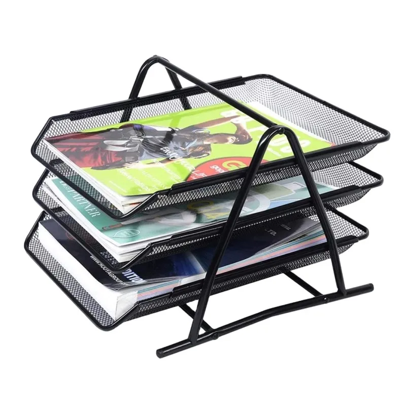 Wholesale Office Desktop Organization Metal Black Stackable Document Holder Multifunctional 3 Tier Letter Trays Organizer