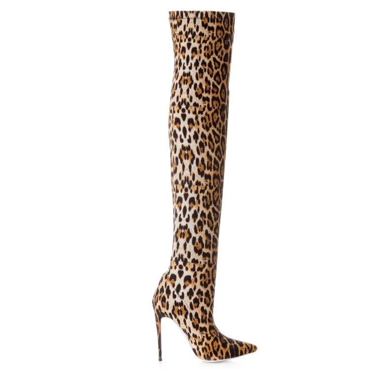 Over the Knee Ladies Boots Sexy High Heels Fetish Tube SM Queen Gladiator Leopard Print Women Long Boots