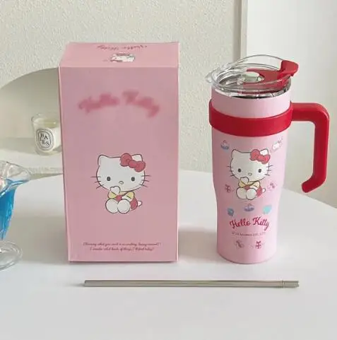 Lovely Kawaii Sanrio Design Tumbler 900 ml Anime Kuromi Melody Kitty Cat Handgrip Water Cup