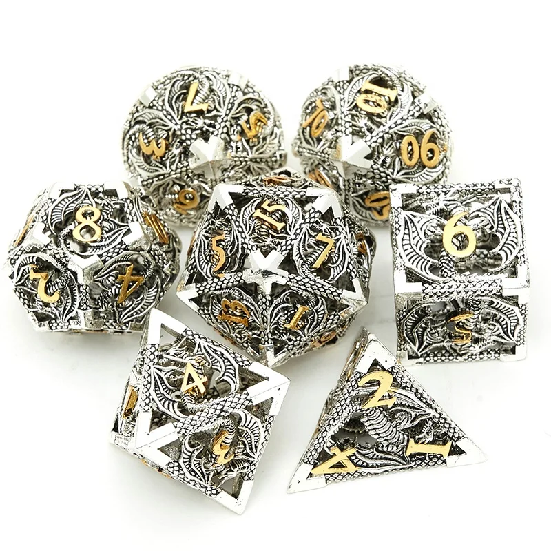 Hollow Metal DND Dice Set DND 7 D D Set For Dungeons Dragon Game Dice