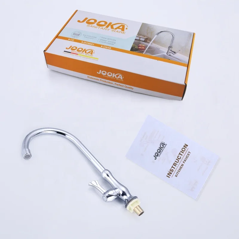 Jooka New Design Zinc Chrome Long Goose Neck Flexible Single Cold Faucet Sink Kitchen Tap