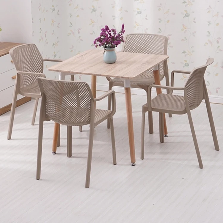 Free Sample Outdoor Furniture Garden Cafe Sets Outdoor Tables PP Stackable Mesh Leisure Plastic Garden Chair