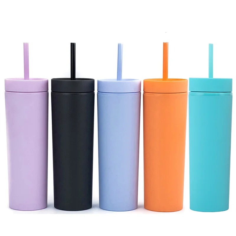 
Wholesale New double wall Acrylic Cups BPA free Water frosted bottle 16oz Plastic Dome plastic skinny acrylic Tumbler with straw 