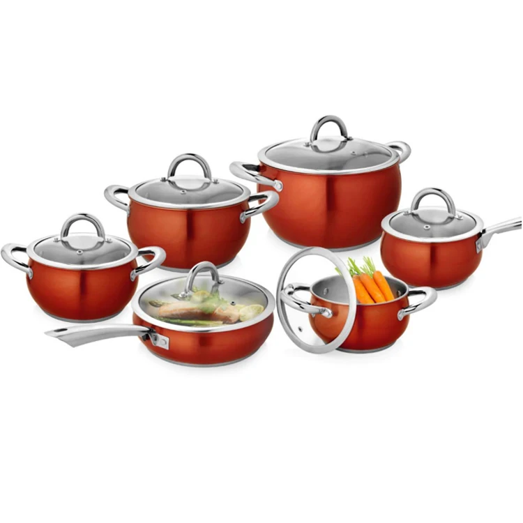 Кухонная посуда, кухонная утварь из хирургической стали, кастрюли, сковородки, набор посуды из нержавеющей стали из 12 предметов