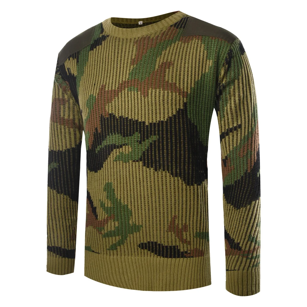 XINXING Patch Knitted Winter Jumper Crew Neck Combat Pullover Yemen Olive Green Jungle Camouflage Tactical Sweater