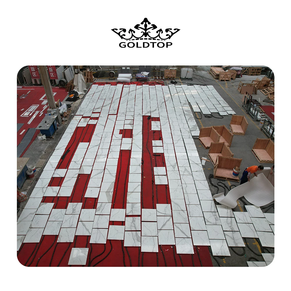 GOLDTOP OEM/ODM Marmore Fayans Hot Sale Polished Italy Calacatta White Wall Floor Marble Tiles for AURA BY AQUALAND