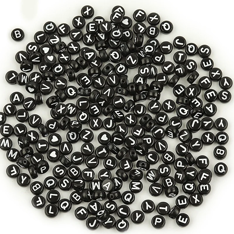 Acrylic Oblate alphabet Letter Beads Black White Love Heart Loose Beads for diy jewelry making