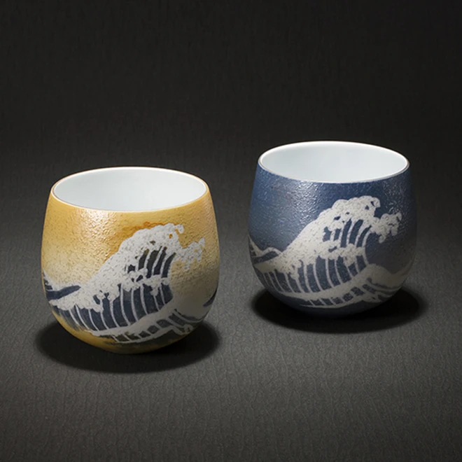 Blue Arita Porcelain Wave Gold Modern Wholesale Ceramic Tea Cup