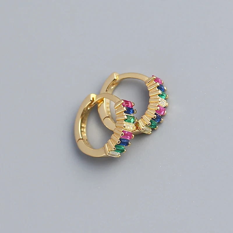 925 Sterling Silver Luxury Colorful Zircon Hoop Earrings For Women Party Bohemian Punk Rock Ear Buckle Jewelry Gift
