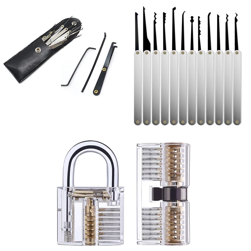 12pcs Lock Pick Stainless Handles Practice Padlocks beginner Removing Key Set Lockpick Locksmith Tools Lock Opener