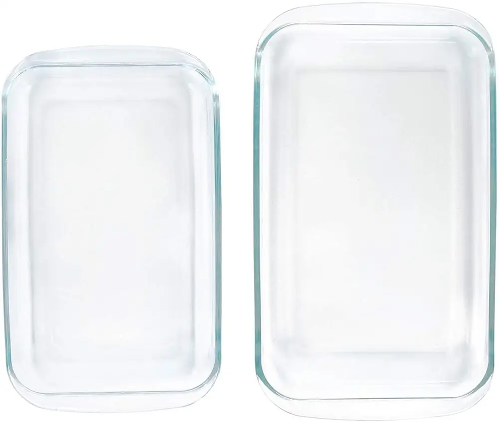 New Arrival Kitchen Glass Baking Dish Rectangle 2 Pieces Glass Tray  Glass Storage Food Container