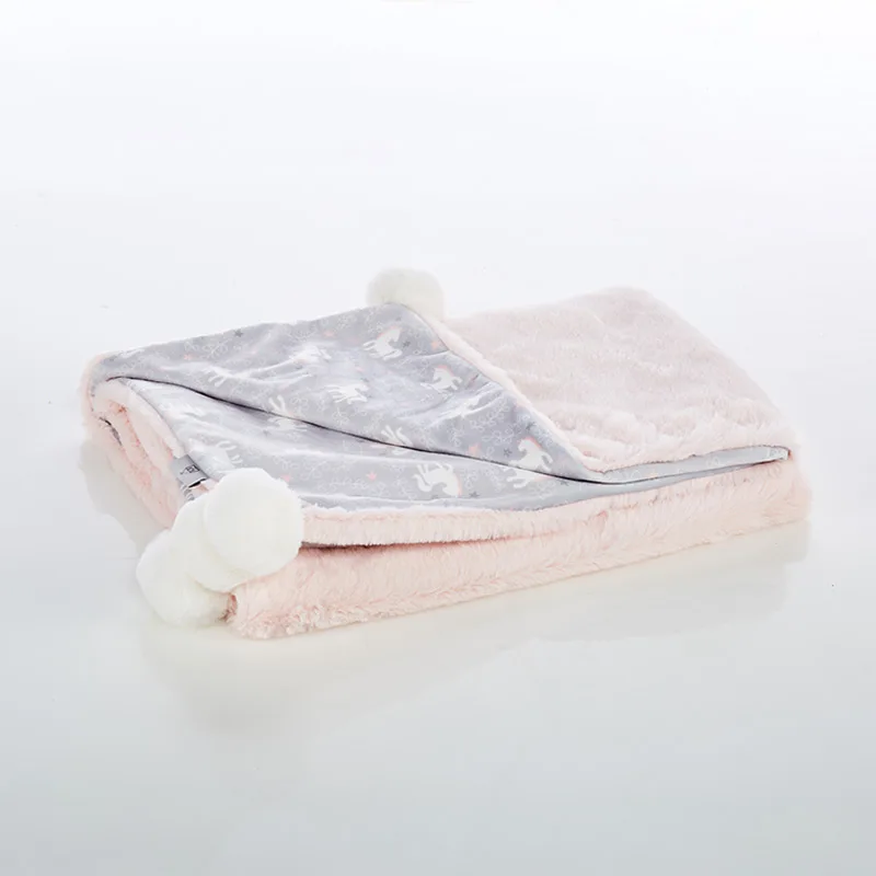 New design 100% polyester infant newborn plush custom soft touch baby blanket with ball
