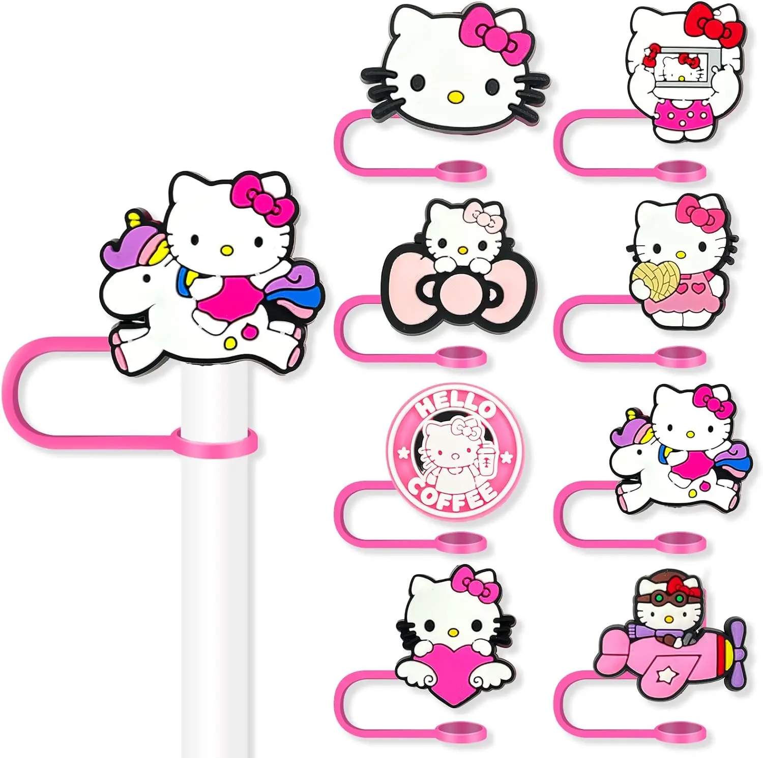 Silicone Drinking Straws Topper Cartoon Protectors Cover Cap Hello Anime Kitty Straw Covers Toppers for Cup Straw Accessories