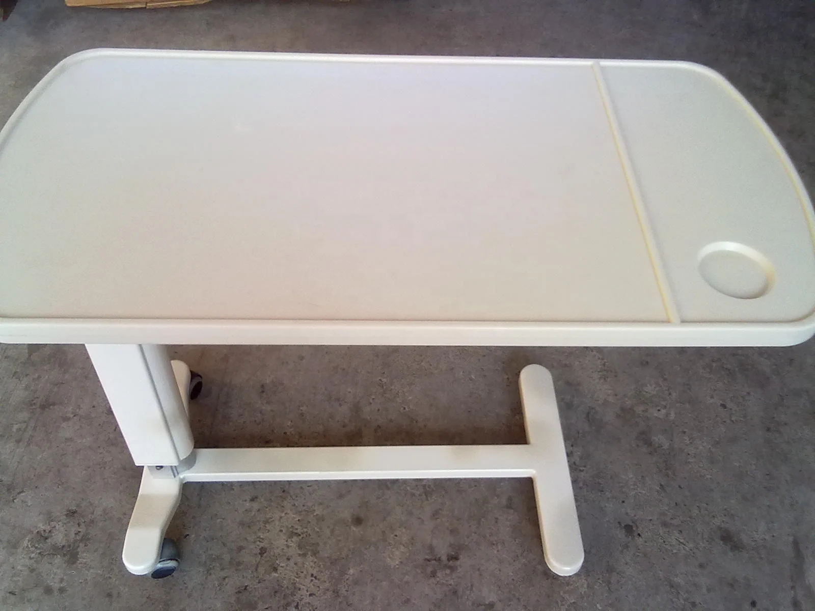 Movable hospital overbed dining bed table with drawer