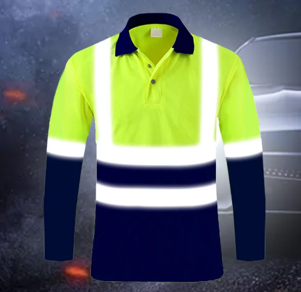 Long Sleeve Uniform Outdoor High Visibility Reflective Safety Shirts yellow orange custom logo Safety Customized T Shirts