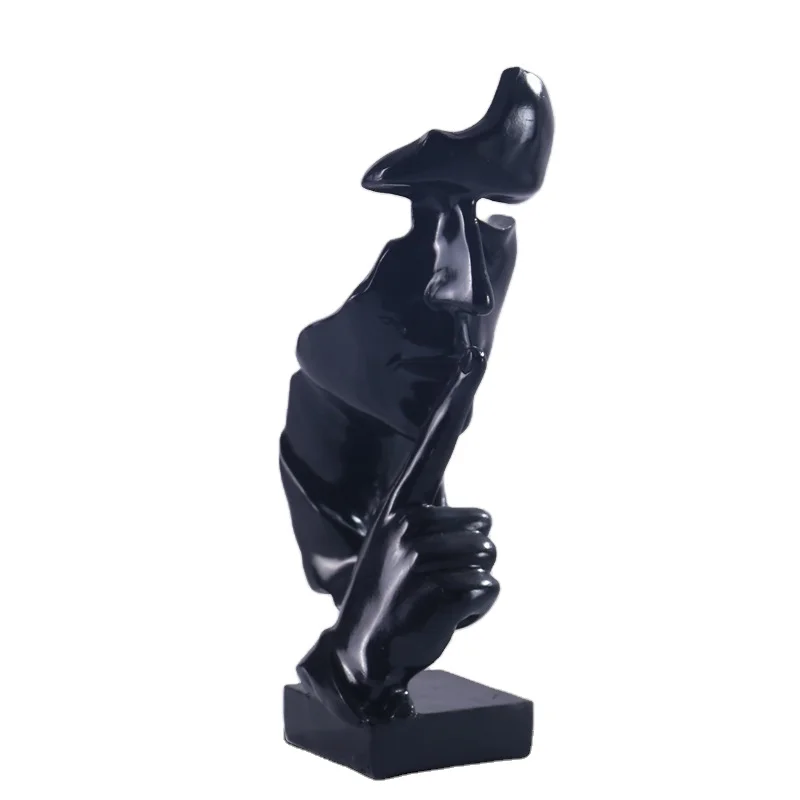 Abstract Man Face Sculpture NO Saying Resin Silence is Gold Handmade Statue on base for Home Decoration