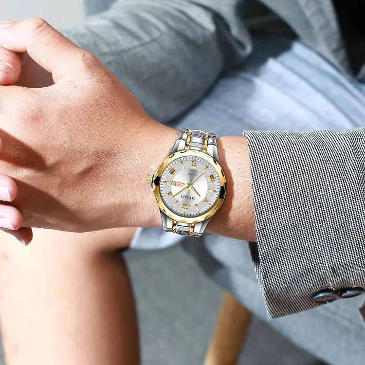 SENO S025 popular Chinese man quartz watch low price steel strap waterproofing date display free shipping business watch set
