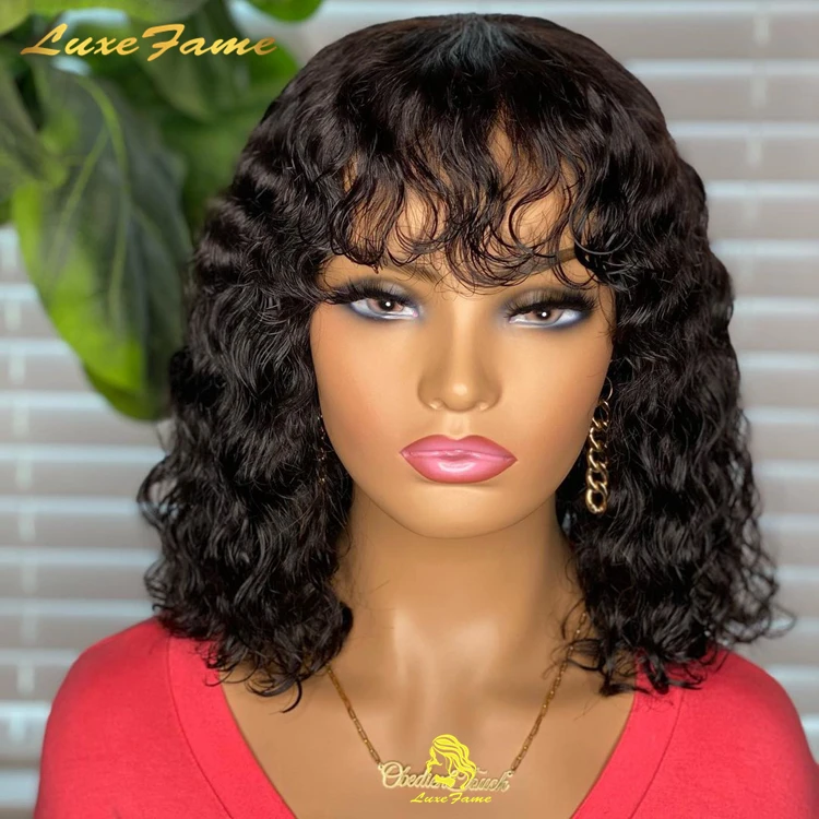 Wholesale Price Mongolian Beyonce Bang Full Lace Wig,Curly Glueless Lace Wig,Bob short 10a Grade Lace Wig