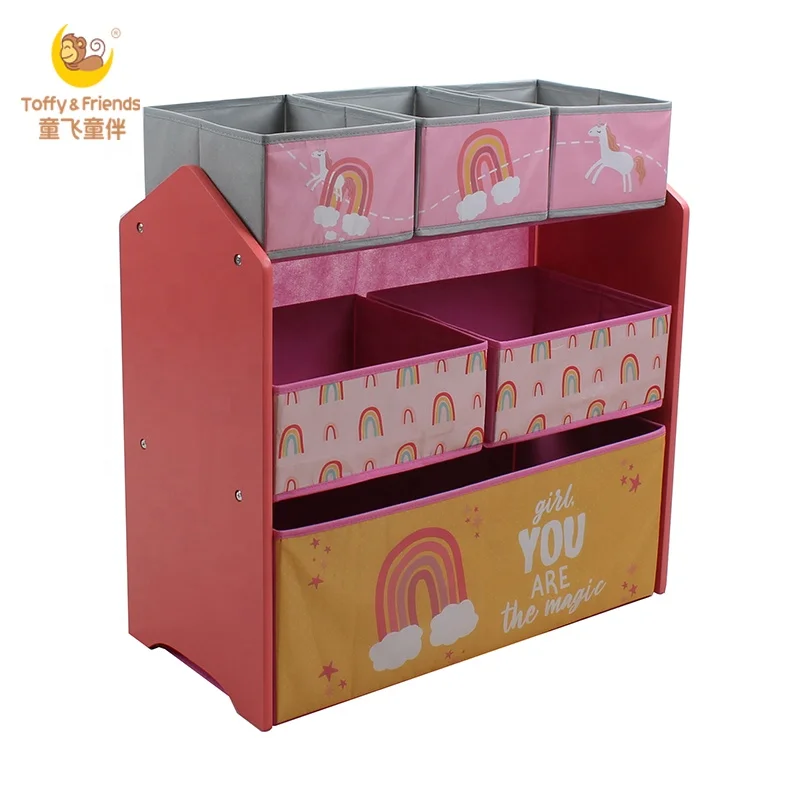 Детский органайзер для хранения Toffy & Friends с тканевыми кубиками в Радужном дизайне единорогом