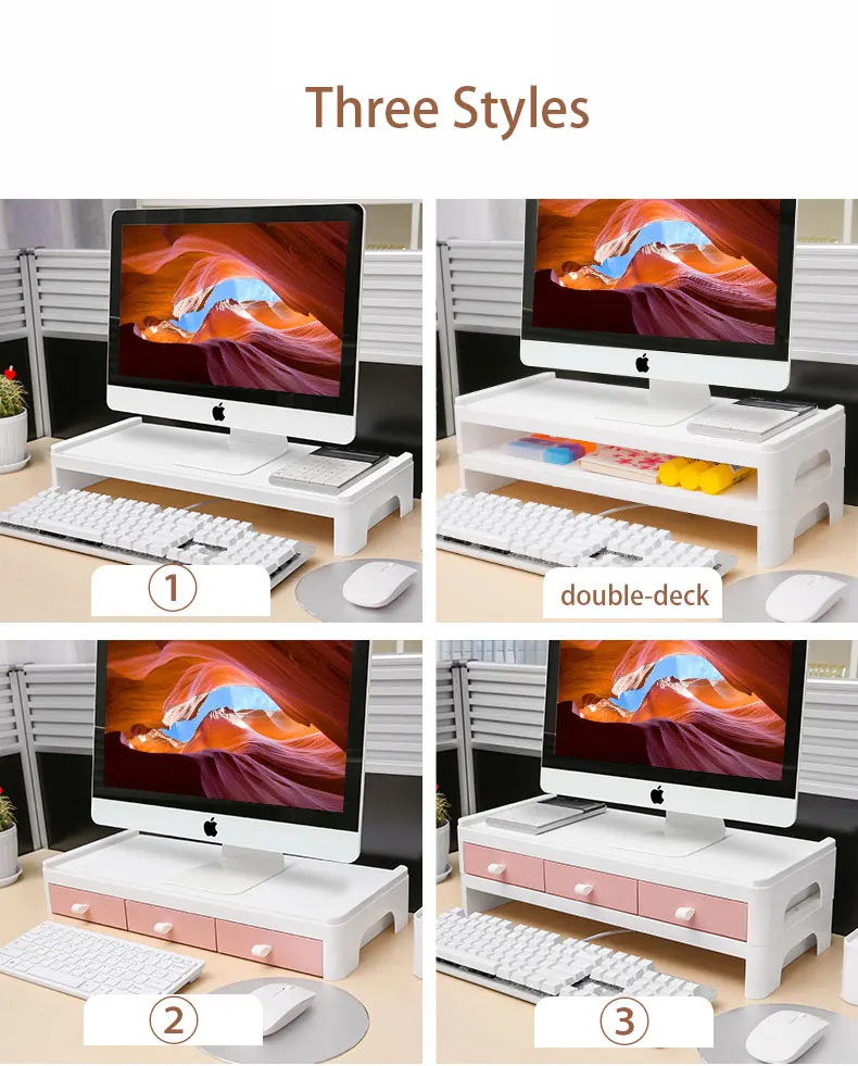 Office Monitor Heightened Stand with 3 Drawer Desktop Computer Base Bracket Relax Neck Plastic Counter Laptop Stand