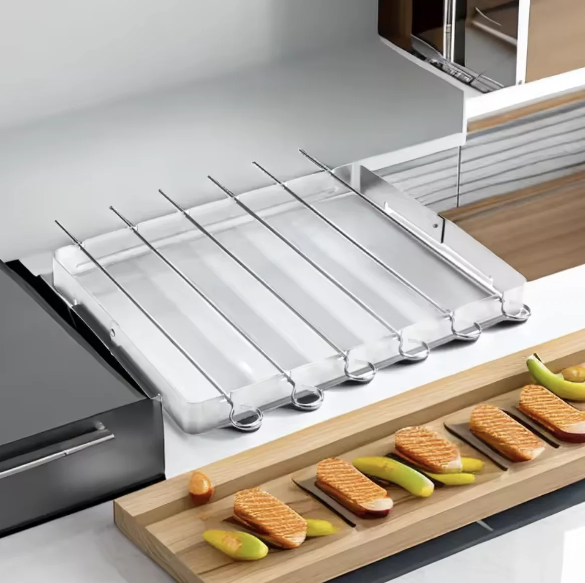 BBQ Skewers Set Stainless Steel Barbecue Rack with 6 Grill Kebab Skewers Foldable Grill BBQ Racks Set for Outdoor Camping BBQ