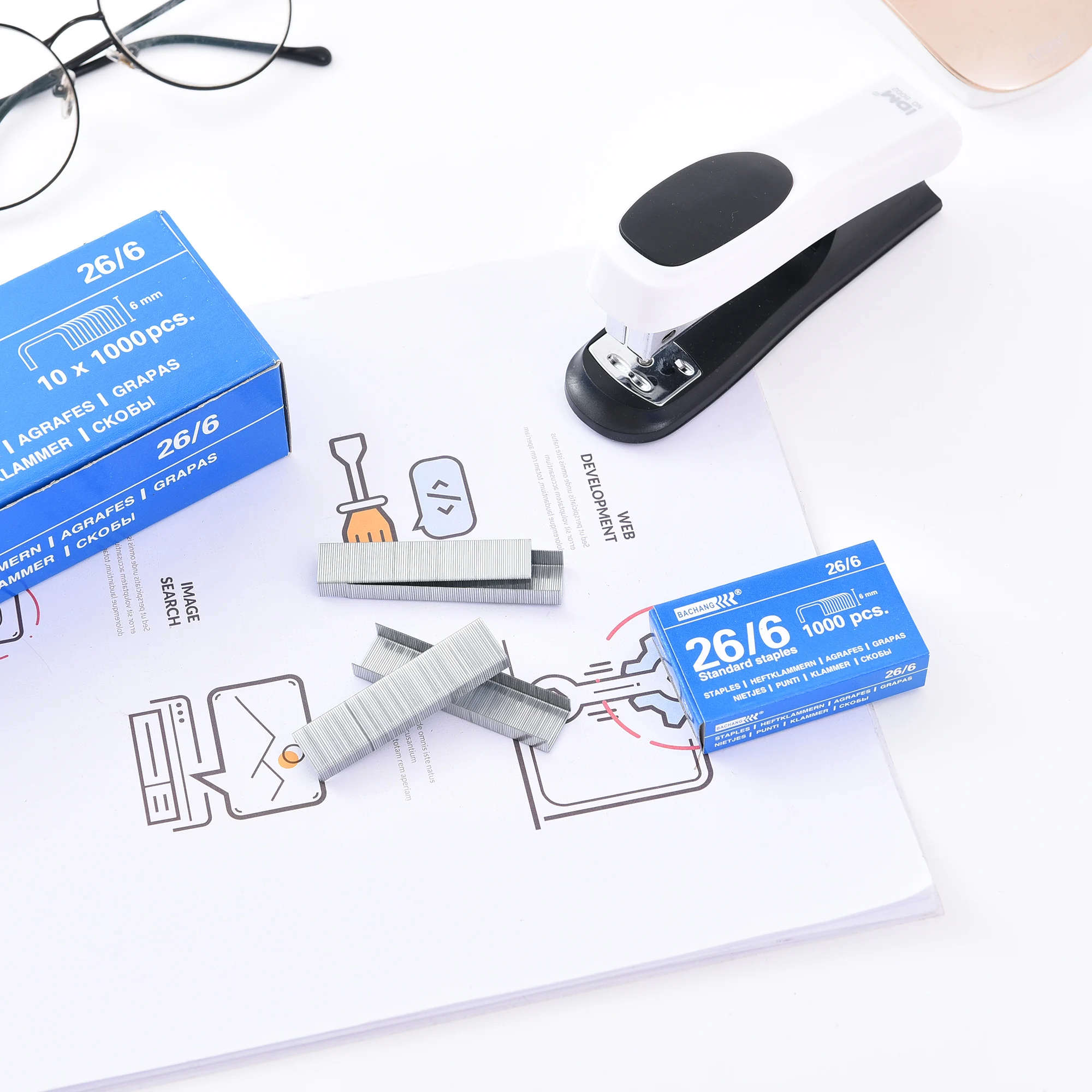 Wholesale Customized 26/6 Blue Staple Box Staples to Students Office School Stationery Staple