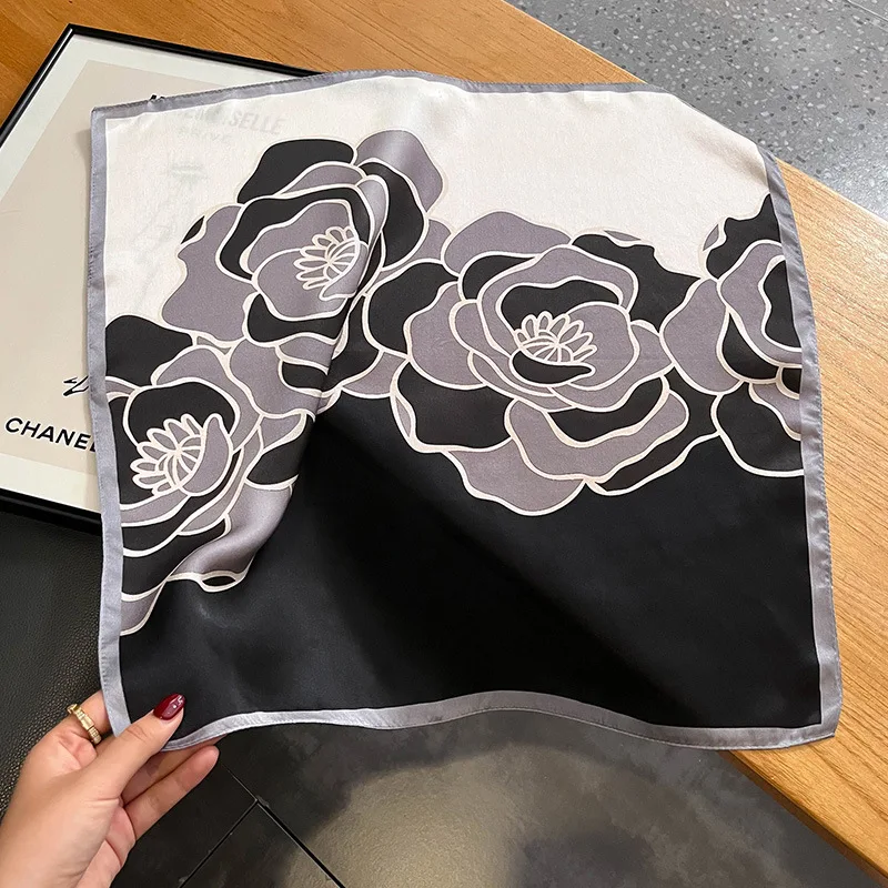 Оптовая продажа шарф из шелка тутового шелкопряда 53*53 см элегантный с узором в виде цветка бабочки чистый шелк квадратные маленькие шарфы для волос на заказ