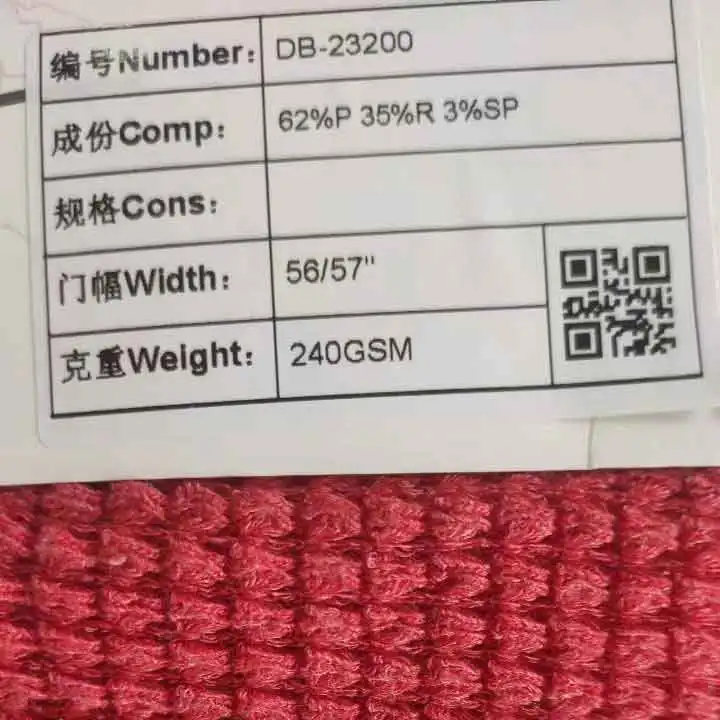 America New Trend Red Soft TR Polyester Rayon Viscose Spandex Waffle Jacquard Knitted Fabric for Daily Wear