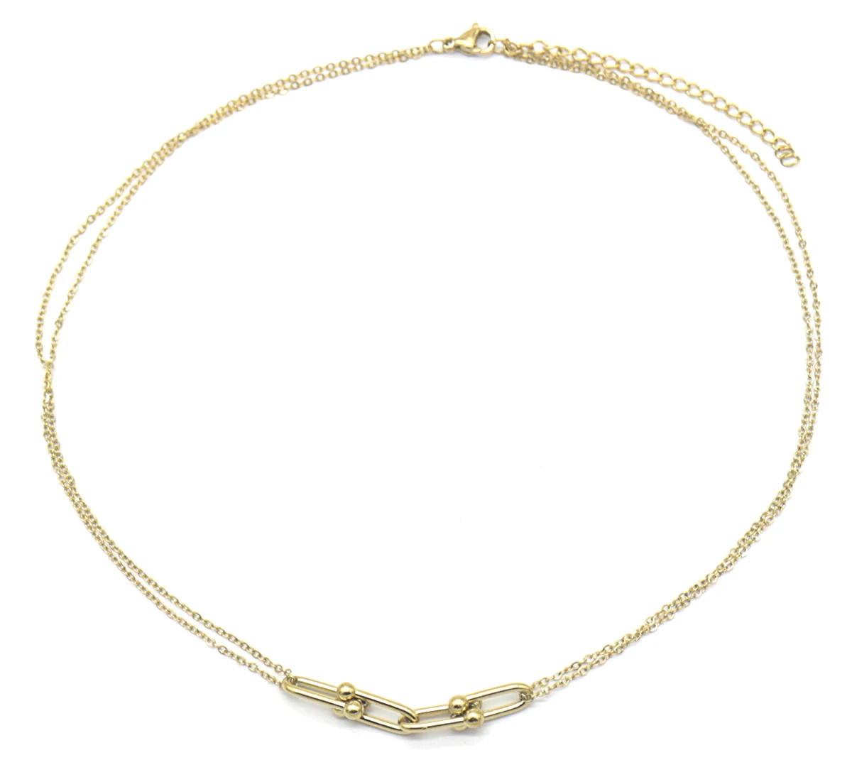 N031-037  Halo 18k gold plated simple design u chain thin stainless steel necklace for women