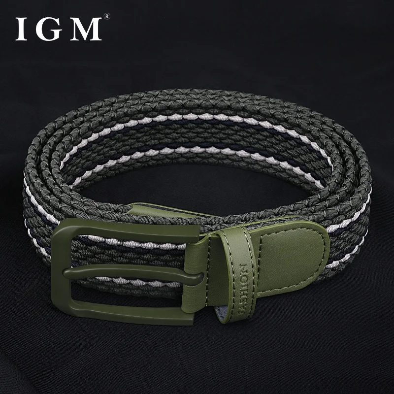 Green Buckle Fashionable Design Clothing Stretch IGM Women Men Canvas Braided Elastic Stretch Fabric Mexican Belts For Men