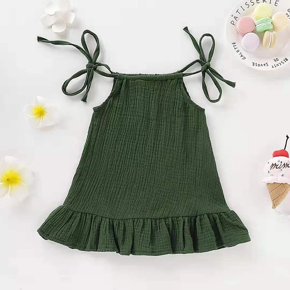 Summer baby girl dress lovely 6 to 9 month pure cotton line and hemp kids clothing sleeveless dress skirt