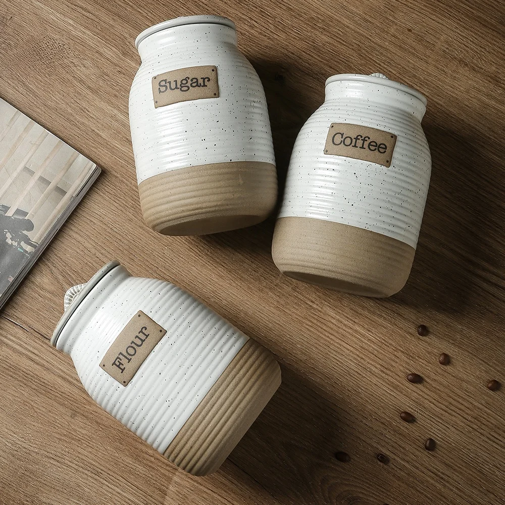 Vintage home kitchen ware clay ceramic spice jar storage bottles & jars sealing lid canisters sets for the kitchen storage