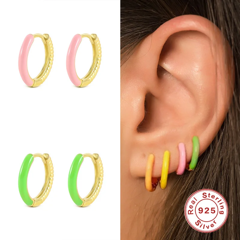 925 sterling silver diy earrings For Women gold plated sterling silver hoop earrings  Bone  Girl Gift Spike Enamel Earrings