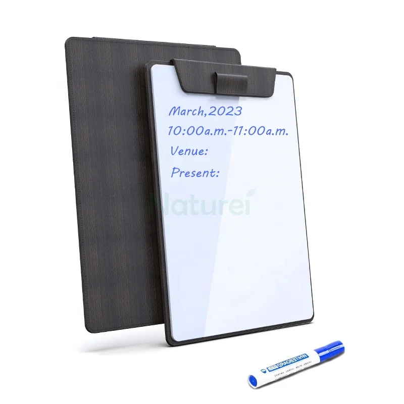Dry-erase with magnetic splint integrated multi-purpose portable glass white board with PU cover