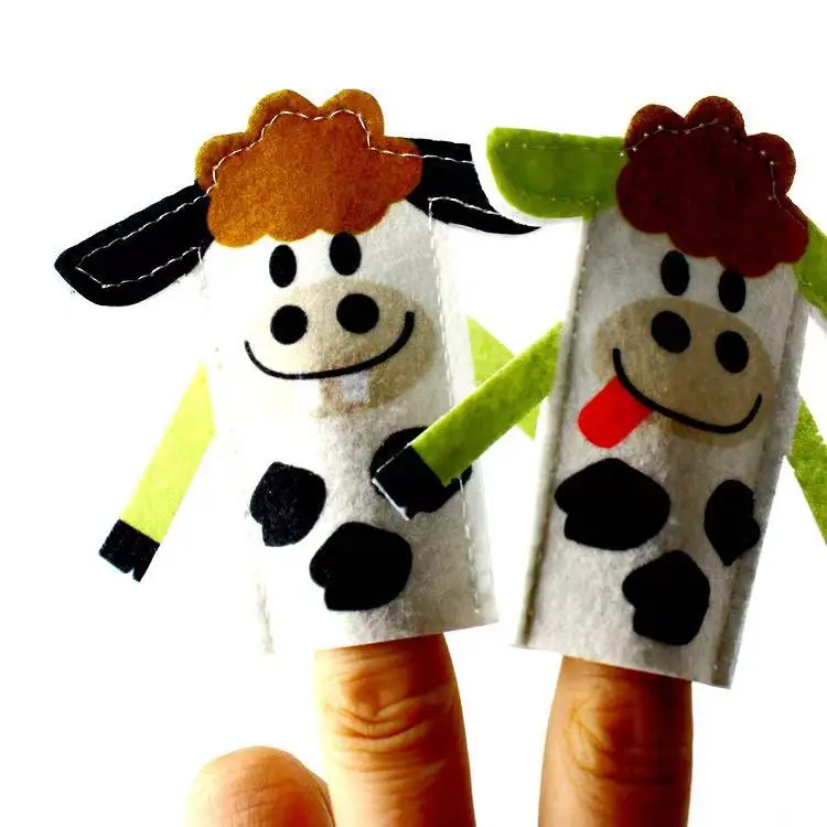 Cheapest Price Cute Children Finger Toy Diy Felt Printed Cow Shape Animal Finger Puppet