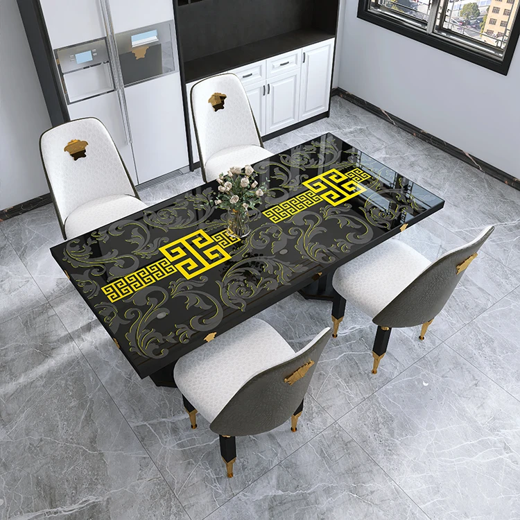 Custom classic flash black gold metal frame dining room table set restaurant furniture home porcelain luxury dining table set
