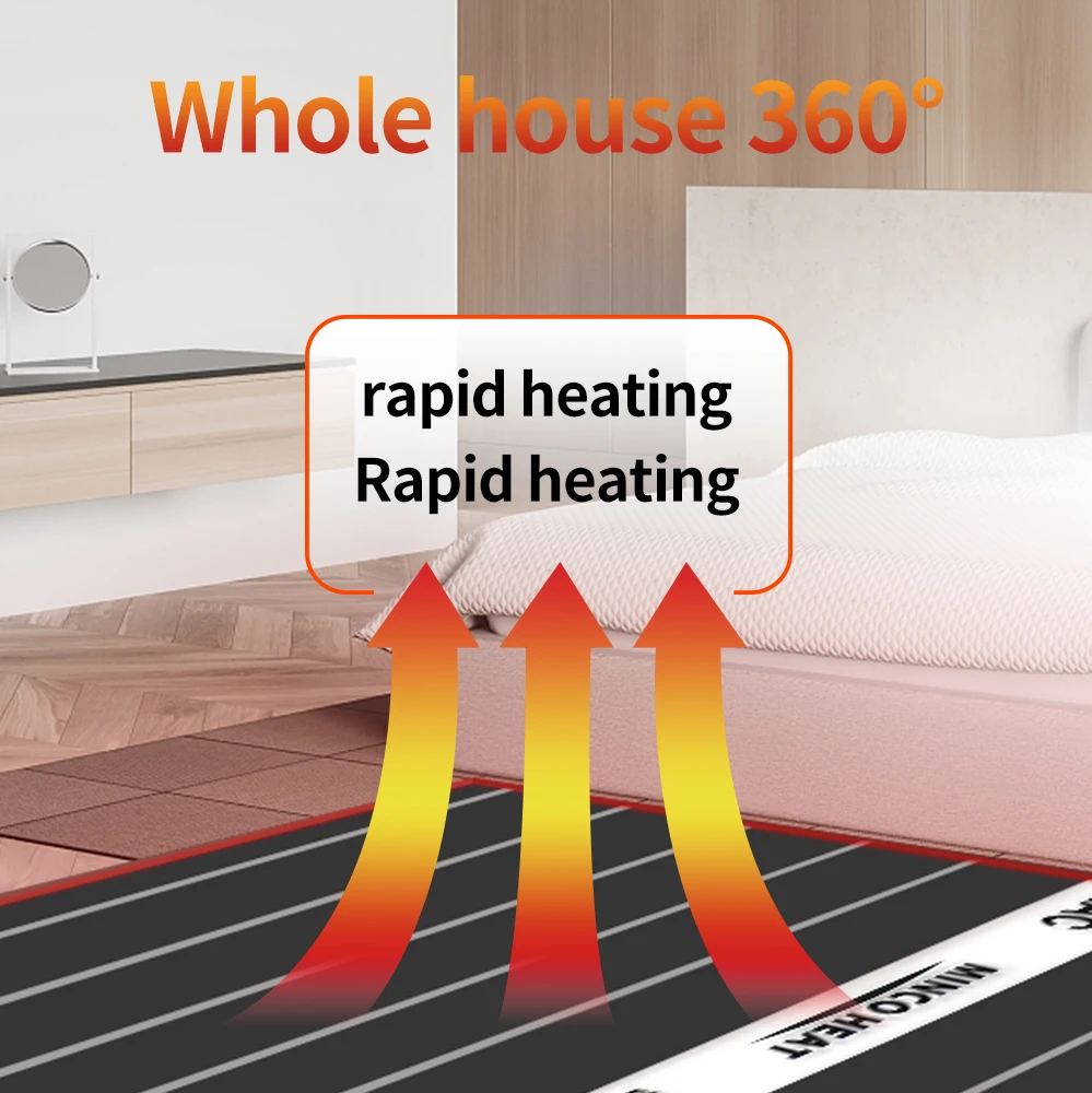 Minco Heat 220W/M2 High Efficiency Infrared Carbon Heating Film Electric Warm Floor System 50cm 100cm Width Heating Foil Mat