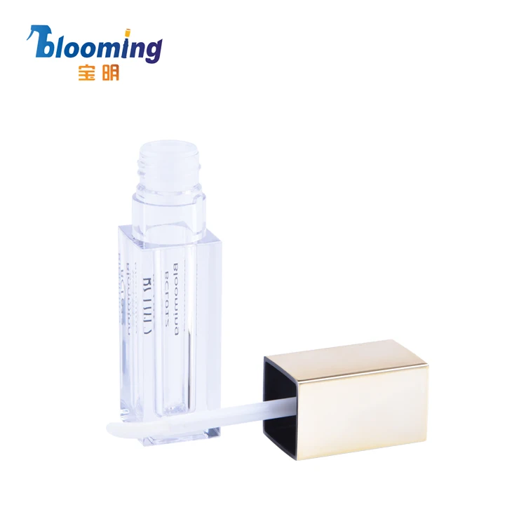 high quality new cute plastic empty lipgloss containers,transparent unique square custom lip gloss tubes with wands custom logo