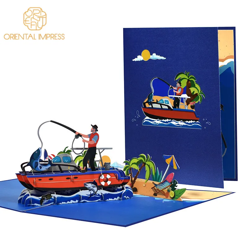 3D Pop Up Sea Fishing Greeting Card Birthday Card for Outdoor Lovers