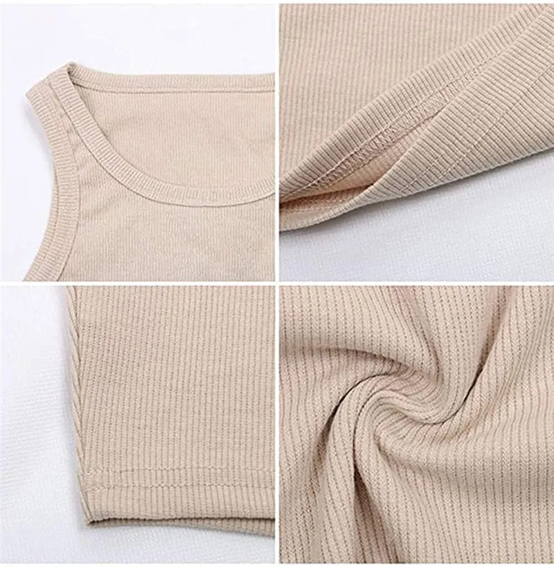 High Quality Cotton Crop Tops for Women Sleeveless Crew Neck Vest Ladies Summer Knit Ribbed Crop Tank Tops