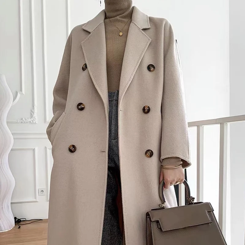 High Quality Fall Winter Coats For Ladies Women Jackets Custom Double Wool Solid Turn Down Collar Long Coats For women