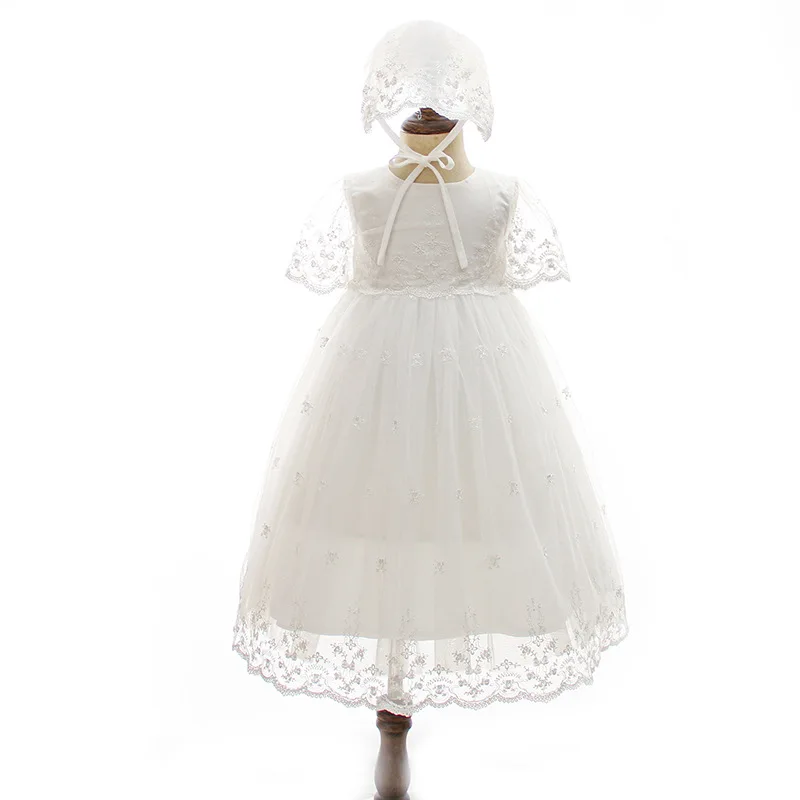 wholesale England Style boutique baby solid baptism christening gowns baptism dress with bonnet for girls