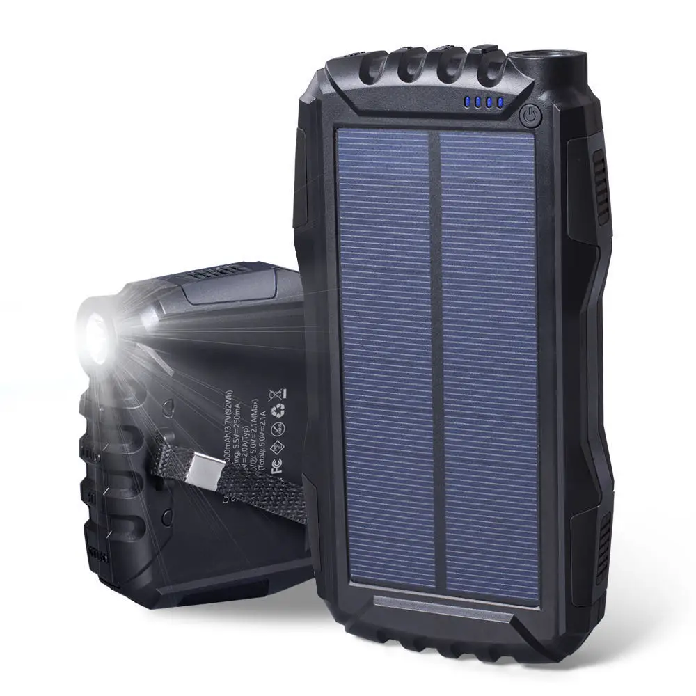 Открытый Портативный 25000 мАч power bank зарядное устройство на солнечной батареи для мобильного телефона водонепроницаемый солнечное портативный модуль мобильные портативные зарядные устройства