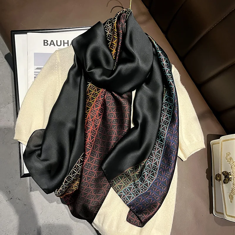 Luxury Brand Checked Printed Silk Scarves for Ladies Summer Hijab Scarf Women Foulard  Beach Stoles Soft Long Scarves Shawls