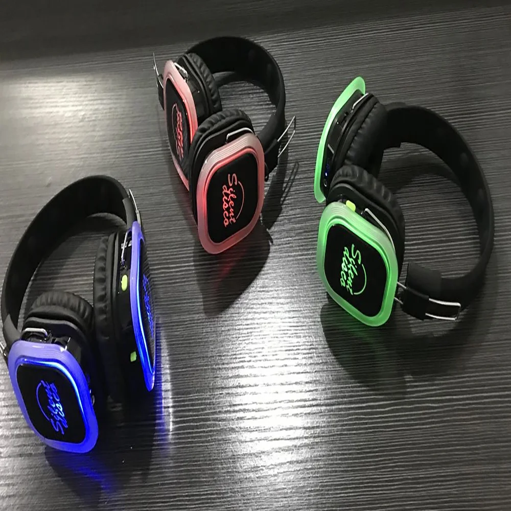 F39  Customize LOGO 500M  Led   Quiet  Party foldable wholesale Wireless Stereo Dj 2 or 3 Channel Silent Disco Headphone