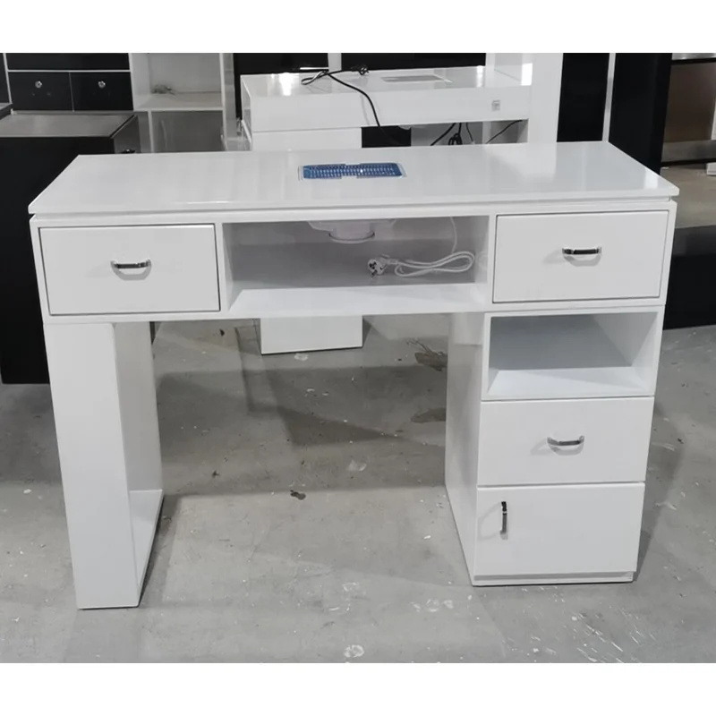 
White twin gold rolling kids vacuum cleaner pour desk with drawers dust collector for nail furniture salon multi manicure table 