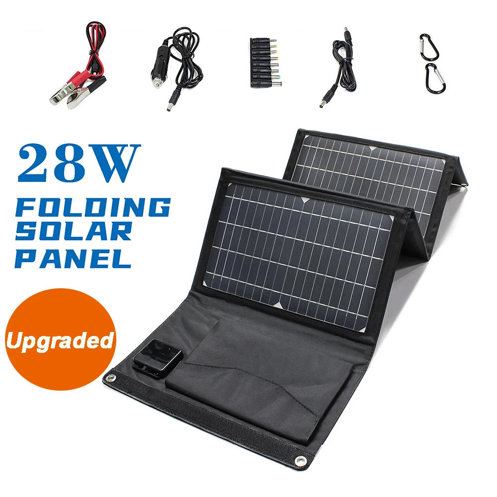 2020 Version USB DC Ports 28W Mono Foldable Portable Solar Phone Charger