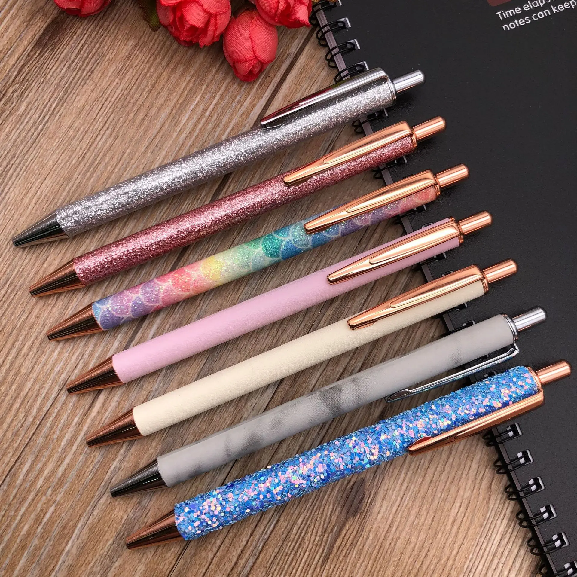 Hot sales and Popular for School and office Pen Use Metal Shiny Ball Pen Ballpoint Pen with Glitter